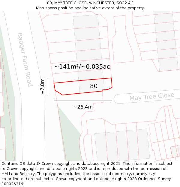 80, MAY TREE CLOSE, WINCHESTER, SO22 4JF: Plot and title map