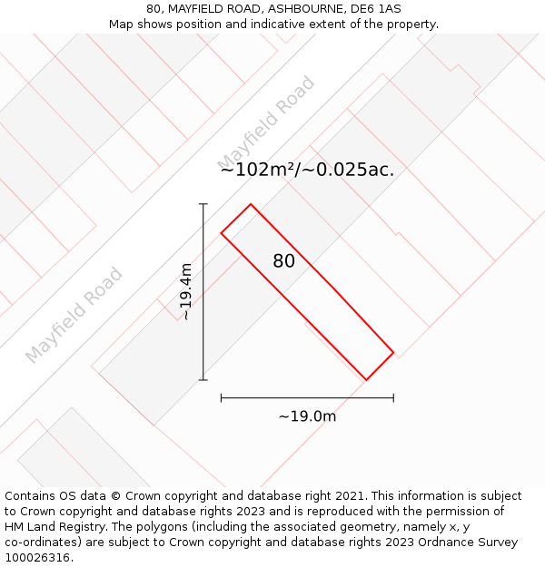 80, MAYFIELD ROAD, ASHBOURNE, DE6 1AS: Plot and title map