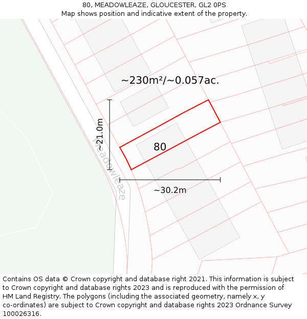 80, MEADOWLEAZE, GLOUCESTER, GL2 0PS: Plot and title map