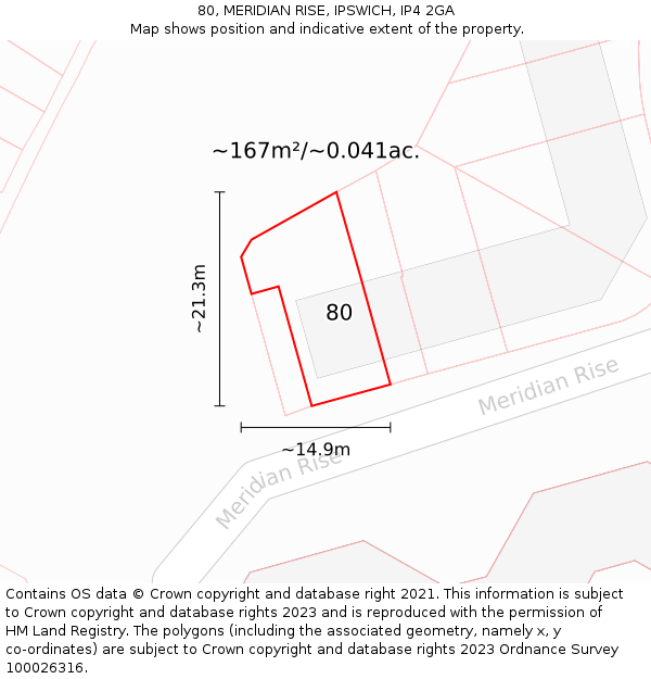 80, MERIDIAN RISE, IPSWICH, IP4 2GA: Plot and title map