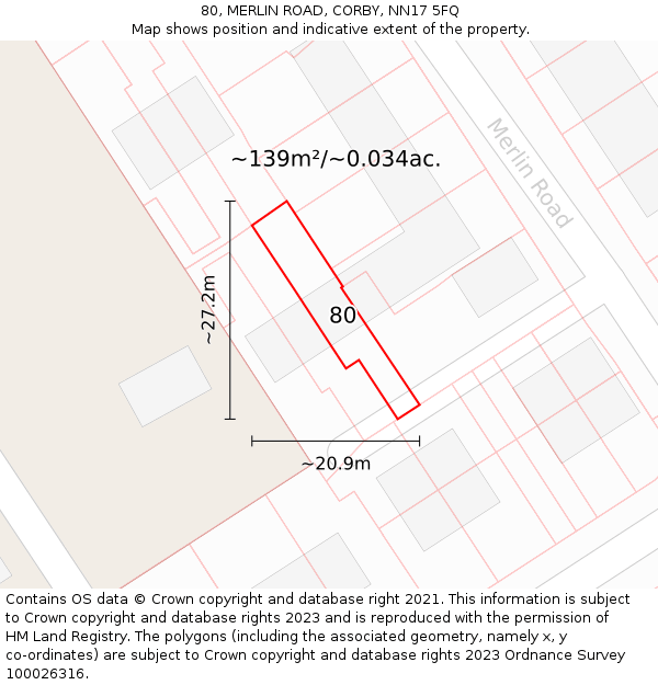80, MERLIN ROAD, CORBY, NN17 5FQ: Plot and title map