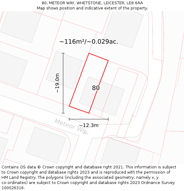 80, METEOR WAY, WHETSTONE, LEICESTER, LE8 6AA: Plot and title map