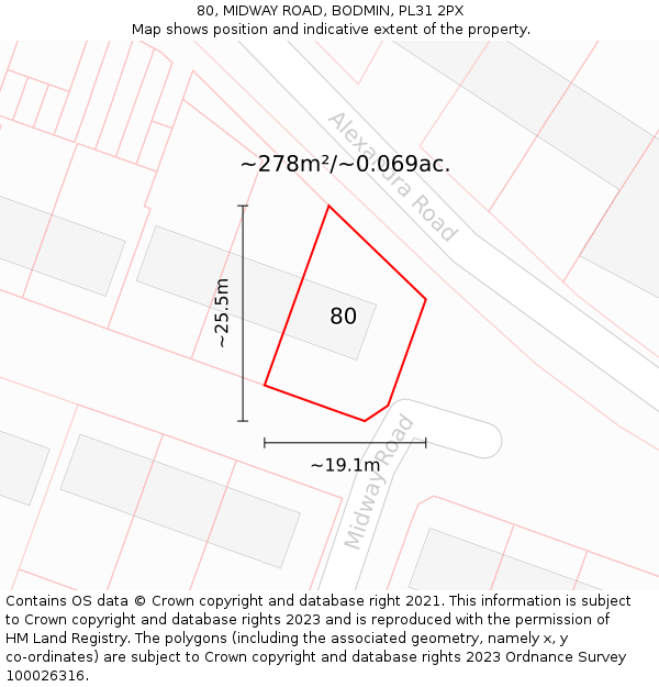 80, MIDWAY ROAD, BODMIN, PL31 2PX: Plot and title map