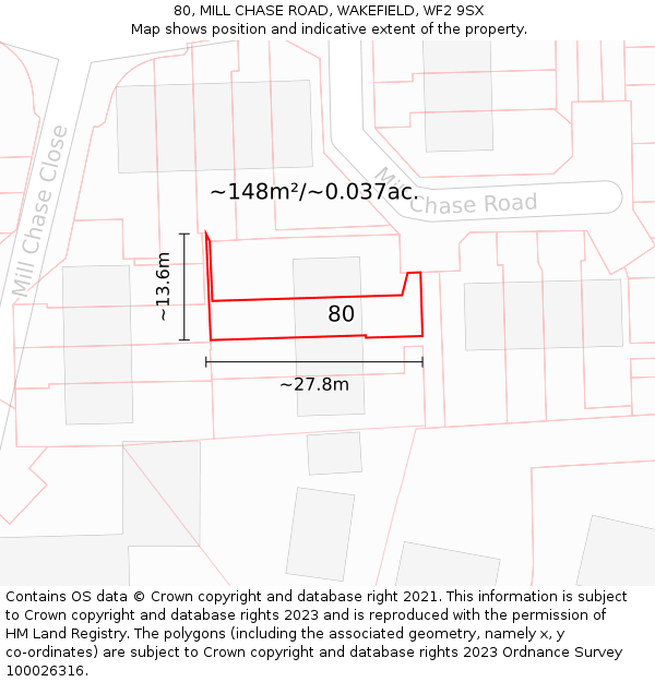 80, MILL CHASE ROAD, WAKEFIELD, WF2 9SX: Plot and title map