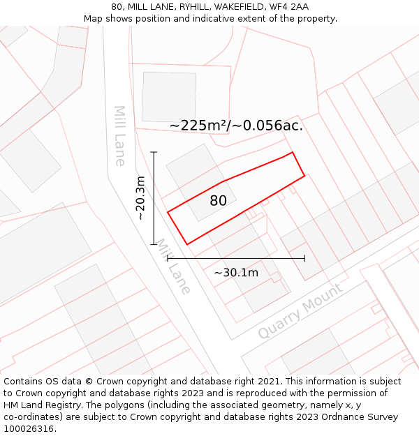 80, MILL LANE, RYHILL, WAKEFIELD, WF4 2AA: Plot and title map