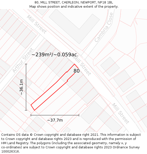 80, MILL STREET, CAERLEON, NEWPORT, NP18 1BL: Plot and title map