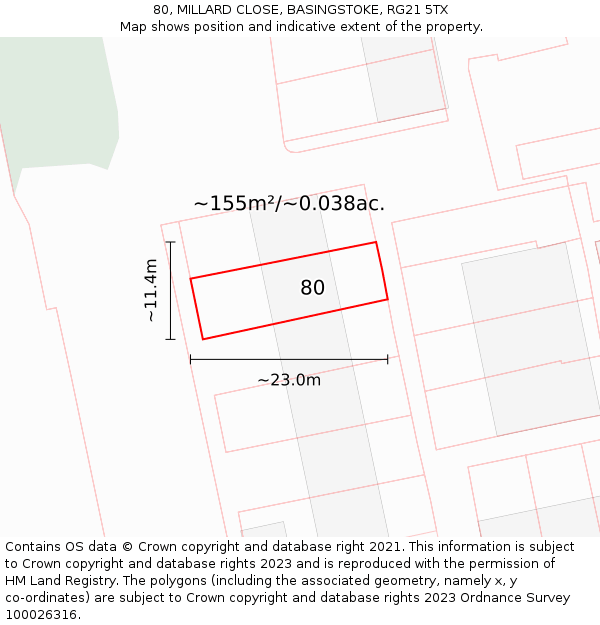 80, MILLARD CLOSE, BASINGSTOKE, RG21 5TX: Plot and title map