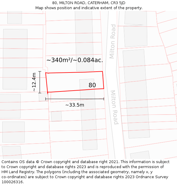 80, MILTON ROAD, CATERHAM, CR3 5JD: Plot and title map