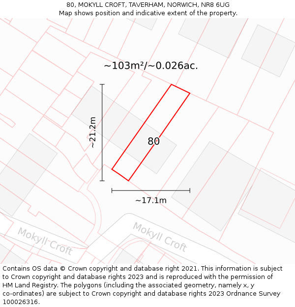 80, MOKYLL CROFT, TAVERHAM, NORWICH, NR8 6UG: Plot and title map