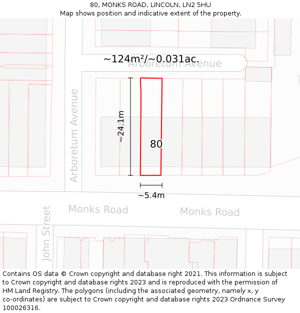 80, MONKS ROAD, LINCOLN, LN2 5HU: Plot and title map