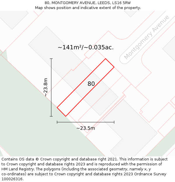 80, MONTGOMERY AVENUE, LEEDS, LS16 5RW: Plot and title map