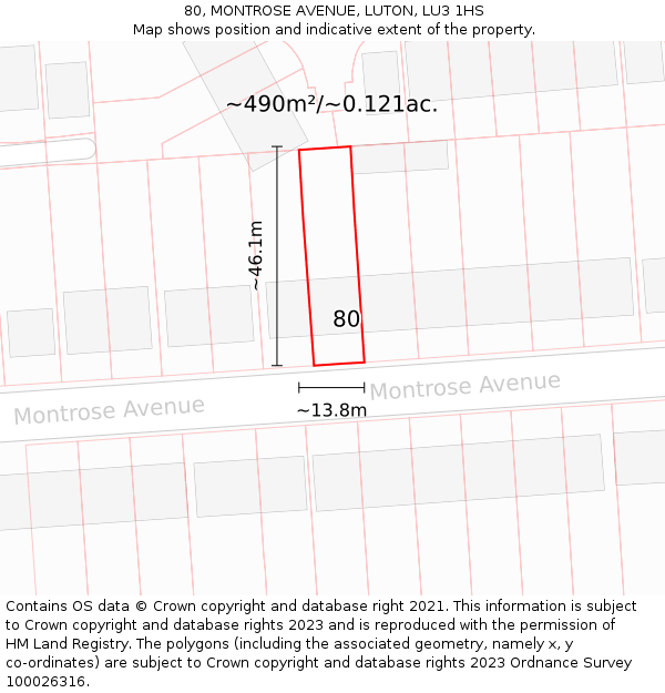 80, MONTROSE AVENUE, LUTON, LU3 1HS: Plot and title map