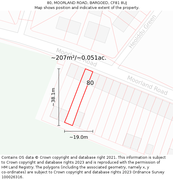 80, MOORLAND ROAD, BARGOED, CF81 8UJ: Plot and title map