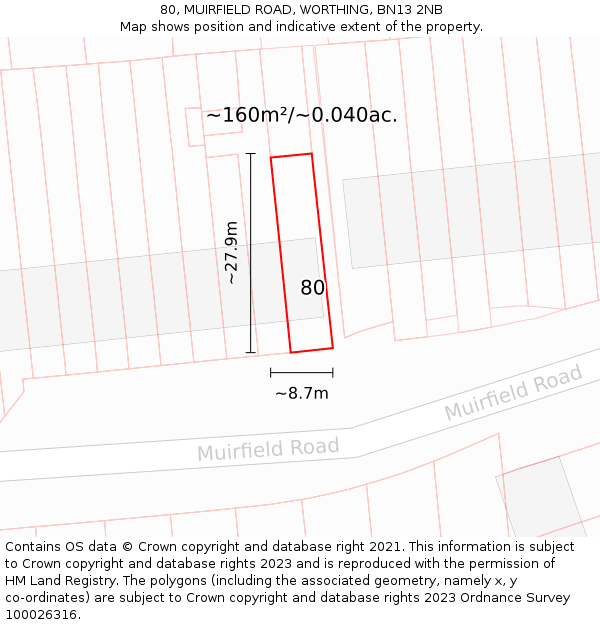 80, MUIRFIELD ROAD, WORTHING, BN13 2NB: Plot and title map