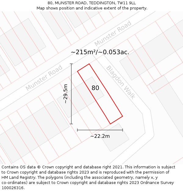 80, MUNSTER ROAD, TEDDINGTON, TW11 9LL: Plot and title map