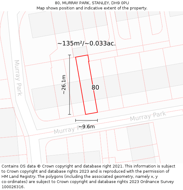 80, MURRAY PARK, STANLEY, DH9 0PU: Plot and title map