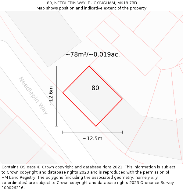 80, NEEDLEPIN WAY, BUCKINGHAM, MK18 7RB: Plot and title map
