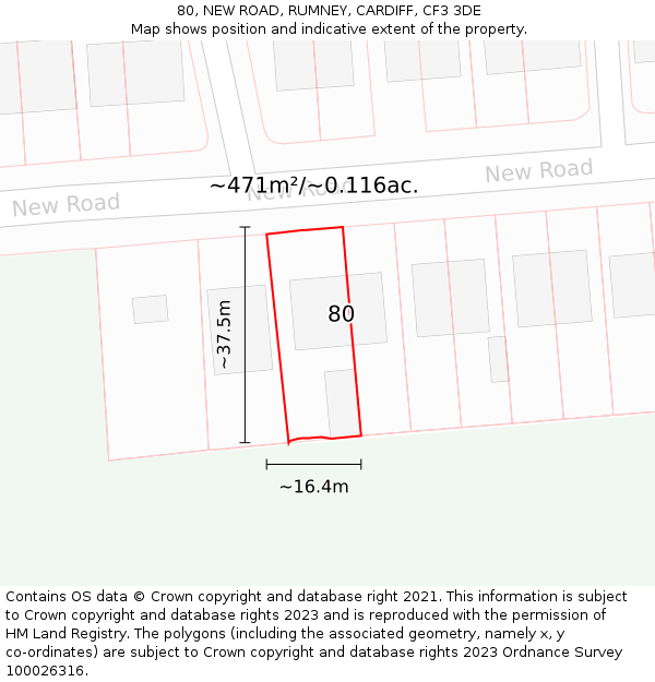 80, NEW ROAD, RUMNEY, CARDIFF, CF3 3DE: Plot and title map