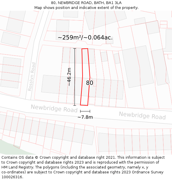 80, NEWBRIDGE ROAD, BATH, BA1 3LA: Plot and title map
