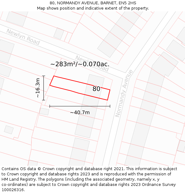 80, NORMANDY AVENUE, BARNET, EN5 2HS: Plot and title map
