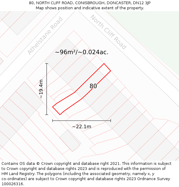 80, NORTH CLIFF ROAD, CONISBROUGH, DONCASTER, DN12 3JP: Plot and title map