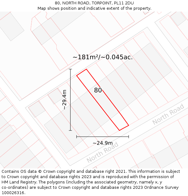 80, NORTH ROAD, TORPOINT, PL11 2DU: Plot and title map