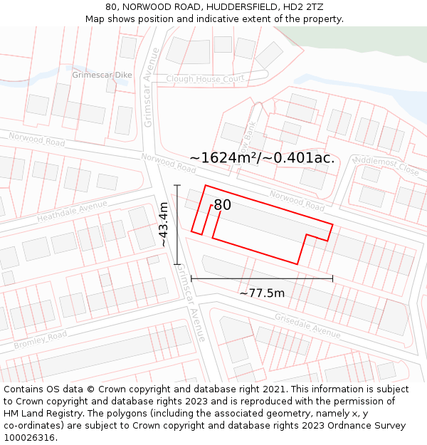 80, NORWOOD ROAD, HUDDERSFIELD, HD2 2TZ: Plot and title map