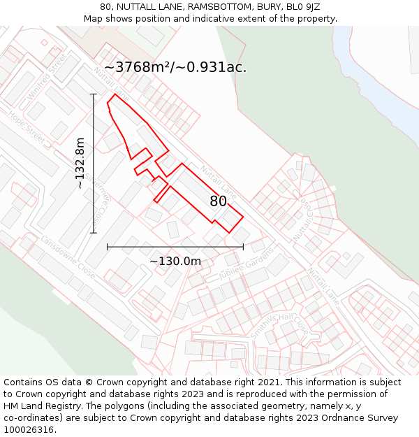 80, NUTTALL LANE, RAMSBOTTOM, BURY, BL0 9JZ: Plot and title map
