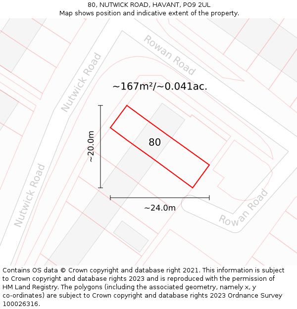 80, NUTWICK ROAD, HAVANT, PO9 2UL: Plot and title map