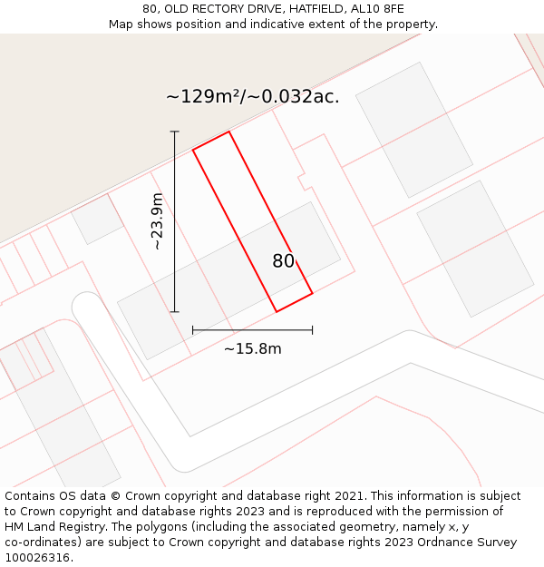 80, OLD RECTORY DRIVE, HATFIELD, AL10 8FE: Plot and title map