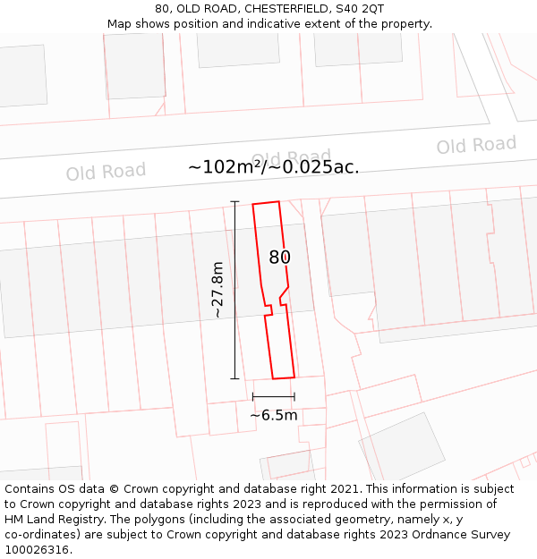 80, OLD ROAD, CHESTERFIELD, S40 2QT: Plot and title map