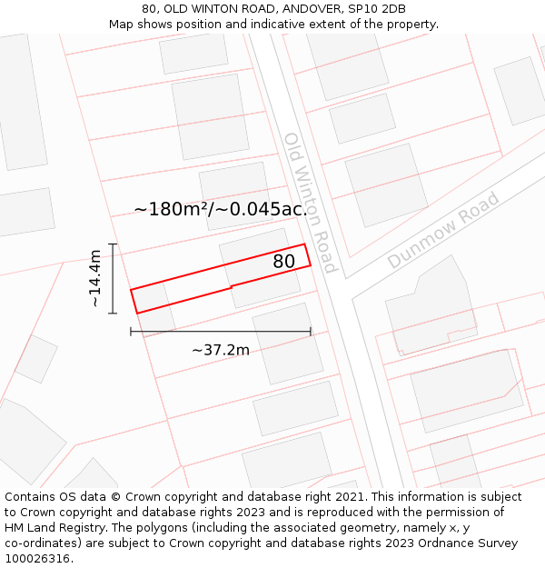 80, OLD WINTON ROAD, ANDOVER, SP10 2DB: Plot and title map