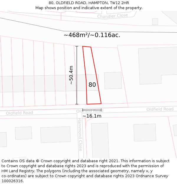 80, OLDFIELD ROAD, HAMPTON, TW12 2HR: Plot and title map