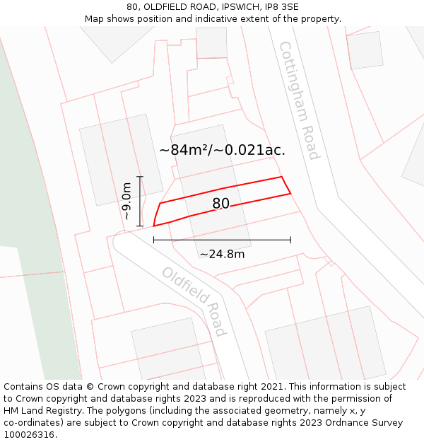 80, OLDFIELD ROAD, IPSWICH, IP8 3SE: Plot and title map