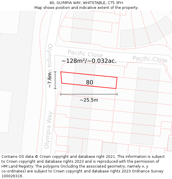 80, OLYMPIA WAY, WHITSTABLE, CT5 3FH: Plot and title map
