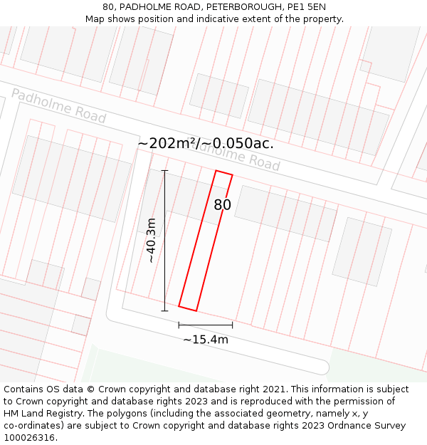 80, PADHOLME ROAD, PETERBOROUGH, PE1 5EN: Plot and title map