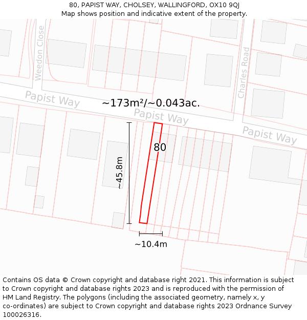 80, PAPIST WAY, CHOLSEY, WALLINGFORD, OX10 9QJ: Plot and title map