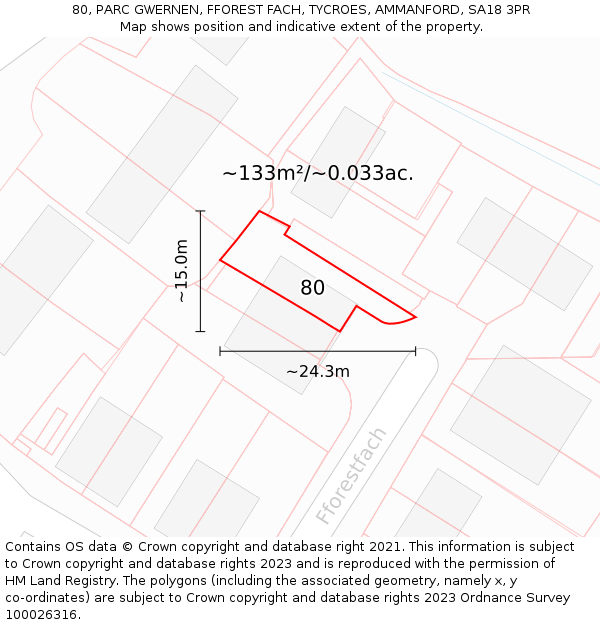 80, PARC GWERNEN, FFOREST FACH, TYCROES, AMMANFORD, SA18 3PR: Plot and title map