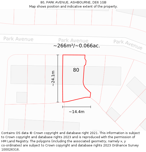 80, PARK AVENUE, ASHBOURNE, DE6 1GB: Plot and title map