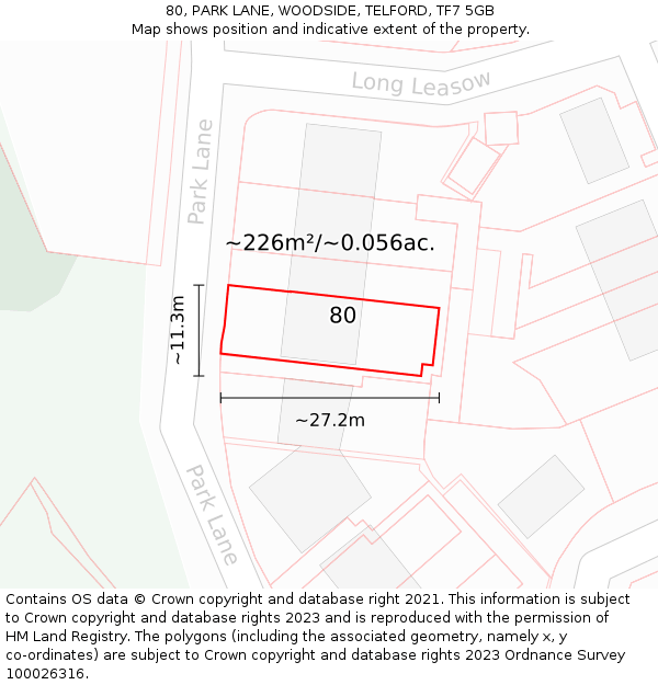 80, PARK LANE, WOODSIDE, TELFORD, TF7 5GB: Plot and title map