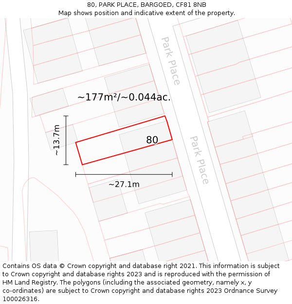 80, PARK PLACE, BARGOED, CF81 8NB: Plot and title map