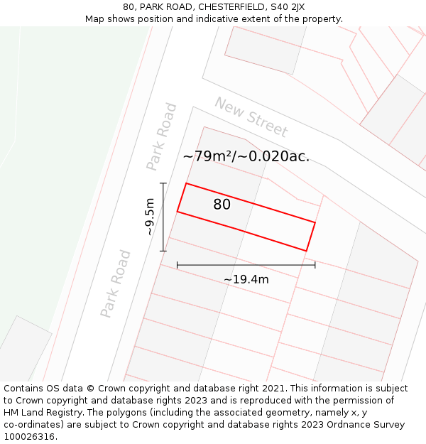 80, PARK ROAD, CHESTERFIELD, S40 2JX: Plot and title map