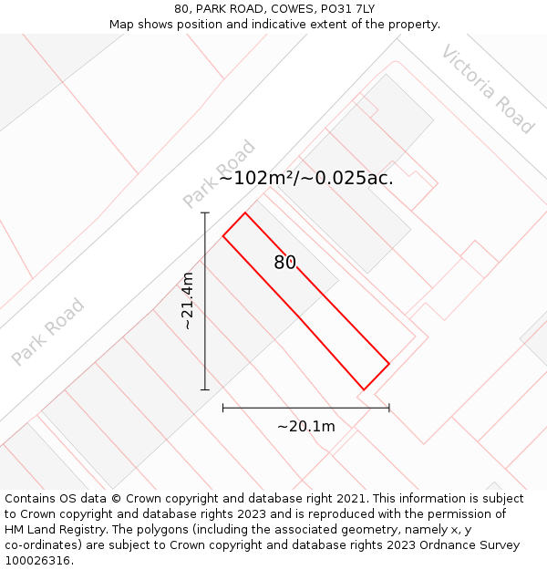 80, PARK ROAD, COWES, PO31 7LY: Plot and title map