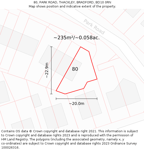 80, PARK ROAD, THACKLEY, BRADFORD, BD10 0RN: Plot and title map