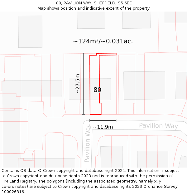80, PAVILION WAY, SHEFFIELD, S5 6EE: Plot and title map