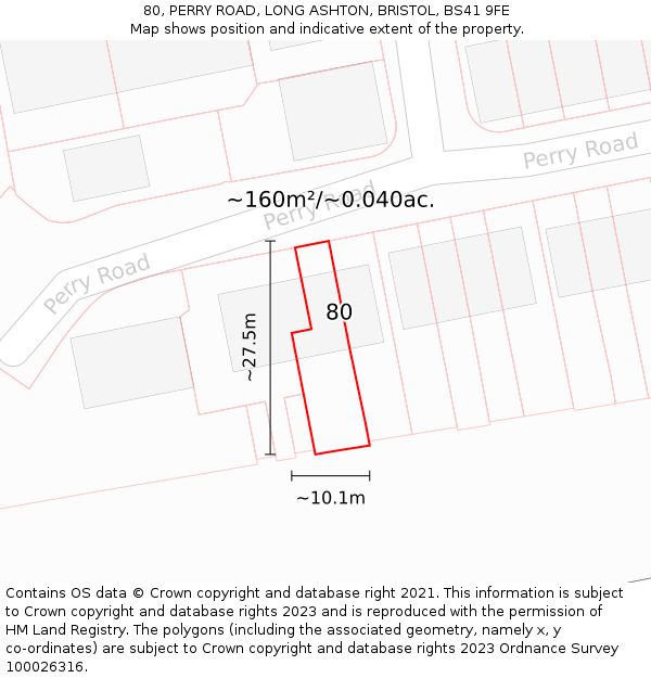 80, PERRY ROAD, LONG ASHTON, BRISTOL, BS41 9FE: Plot and title map