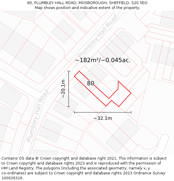 80, PLUMBLEY HALL ROAD, MOSBOROUGH, SHEFFIELD, S20 5EG: Plot and title map