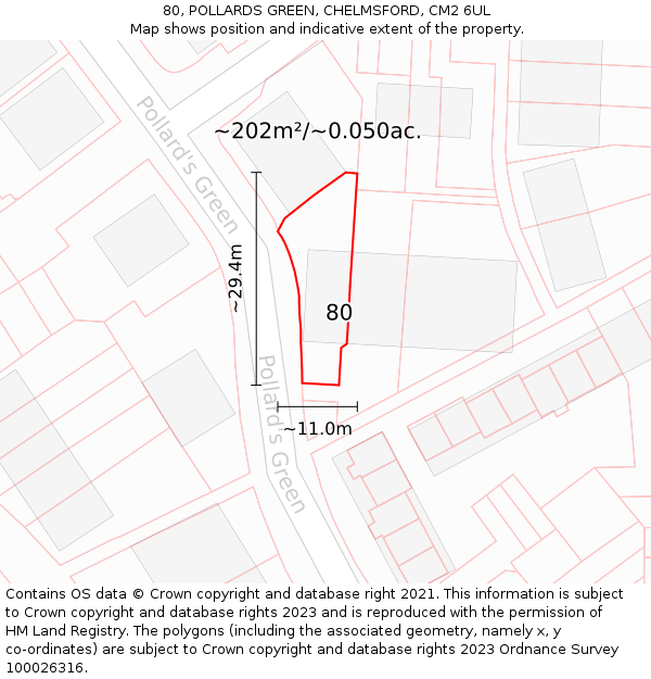 80, POLLARDS GREEN, CHELMSFORD, CM2 6UL: Plot and title map