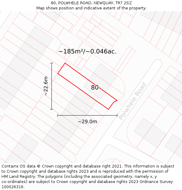 80, POLWHELE ROAD, NEWQUAY, TR7 2SZ: Plot and title map