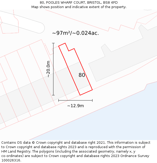 80, POOLES WHARF COURT, BRISTOL, BS8 4PD: Plot and title map